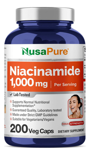 Suplemento Nusapure Niacinamida 1000 Mg 200 Cápsulas Vegetai