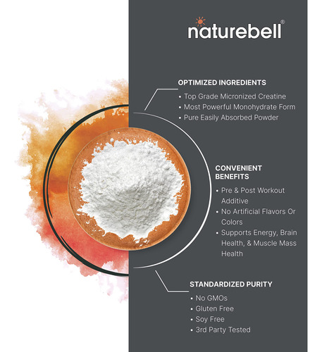 Creatina Monohidratada Em Pó Naturebell 500g (pacote Com 2) - Imagem 3