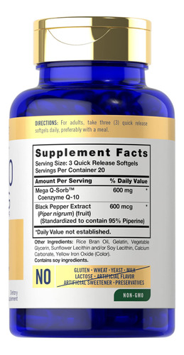 Suplemento Carlyle Coq10 600 Mg Mega Q-sorb 60 Cápsulas Gela - Imagem 2
