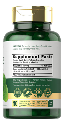 Suplemento Carlyle Cissus Quadrangularis 1800mg 200 Cápsulas - Imagem 2