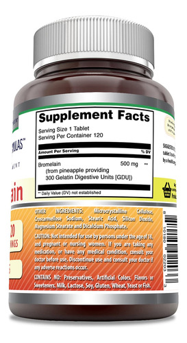Suplemento Amazing Nutrition Bromelain 500mg 120 Comprimidos - Imagem 2
