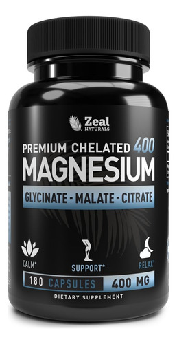 Suplemento Zeal Naturals Magnésio Quelatado 400 Mg 180 Cápsu