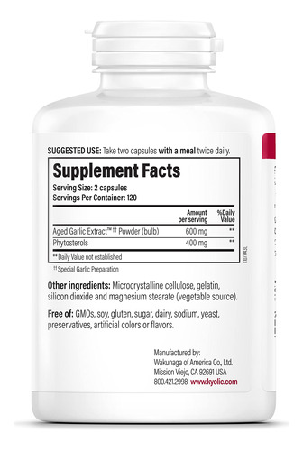 Suplemento Kyolic Aged Alho Extract Formula 107 240 Cápsulas - Imagem 3