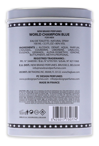 Perfume New Brand World Champion Blue Edt 100ml Para Homens - Imagem 4