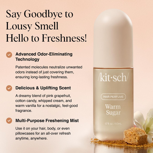 Perfume De Cabelo Kitsch Warm Sugar Clean Desodorizante 50ml Para Mulheres - Imagem 2