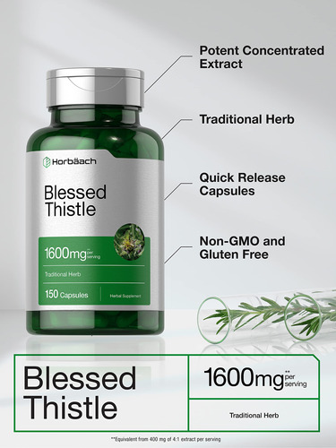 Suplemento Horbaach Blessed Thistle Capsules 1600 Mg 150 Uni - Imagem 3