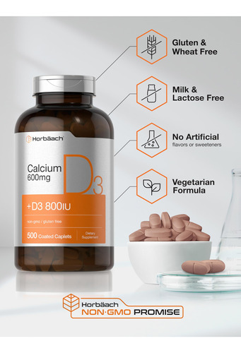 Suplemento De Cálcio Horbäach 600mg Com Vitamina D3 500 Cáps - Imagem 5