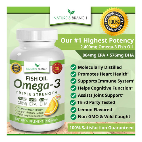Suplemento De Óleo De Peixe Ômega 3 Nature"s Branch 2400 Mg - Imagem 3
