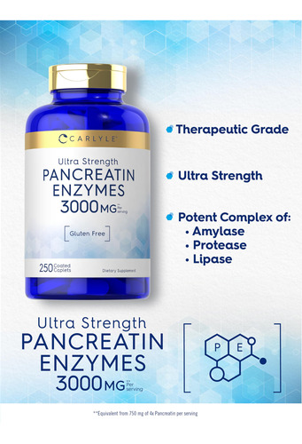 Suplemento Carlyle Pancreatin Digestive Enzymes 3000 Mg 250 - Imagem 3