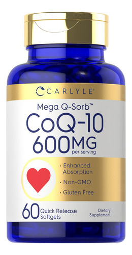 Suplemento Carlyle Coq10 600 Mg Mega Q-sorb 60 Cápsulas Gela