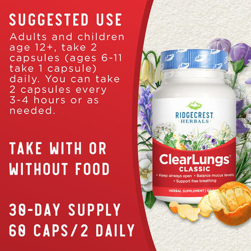 Suplemento Ridgecrest Herbals Clearlungs 60 Cápsulas - Imagem 3