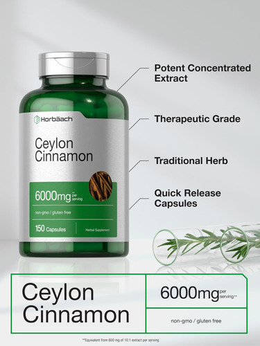 Suplemento Horbaach Ceylon Canela 6000mg 150 Cápsulas - Imagem 4