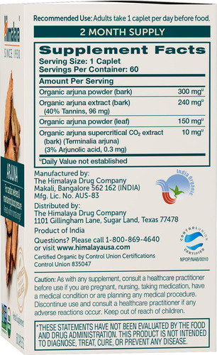 Suplemento Himalaya Organic Arjuna 700mg 60 Cápsulas - Imagem 2