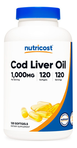 Óleo De Fígado De Bacalhau Nutricost 1000 Mg, 120 Cápsulas G