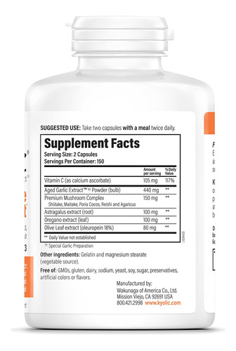 Suplemento Kyolic Aged Alho Extract Formula 103 300 Caps - Imagem 3