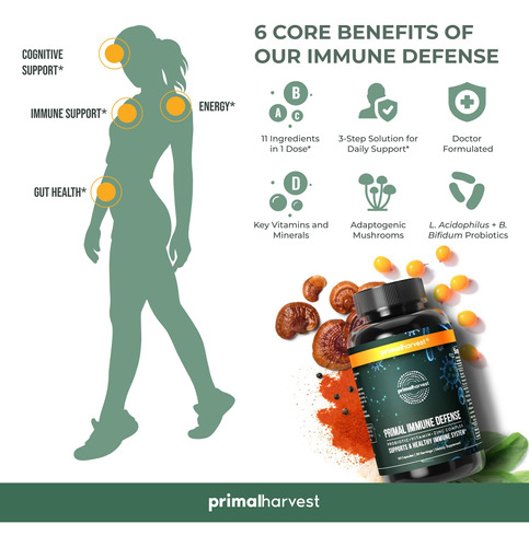 Suplemento Primal Harvest Primal Immune Defense 10 Em 1 60 C - Imagem 4