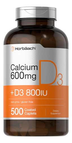 Suplemento De Cálcio Horbäach 600mg Com Vitamina D3 500 Cáps