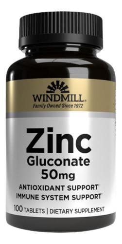 Gluconato De Zinco 50 Mg 100 Comprimidos Da Windmill Health