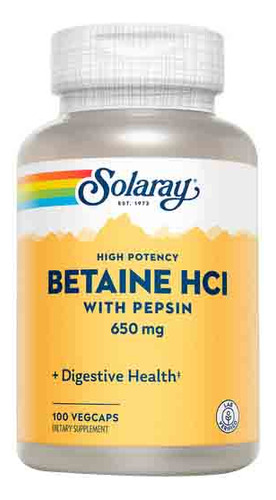Betaine Hcl With Pepsin 650 Mg 100 Caps By Solaray