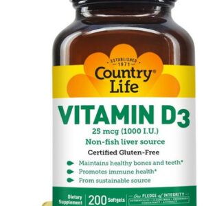 Vitamina D3 1000 Ui 200 Cápsulas Gelatinosas Da Country Life
