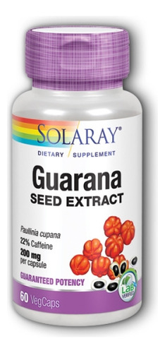 Extrato De Semente De Guaraná 200 Mg 60 Cápsulas Da Solaray
