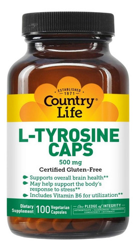 L-tirosina Com B-6 500 Mg 100 Cápsulas Da Country Life