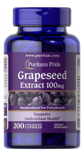 Extrato De Semente De Uva 100 Mg 200 Cápsulas Da Puritan's P