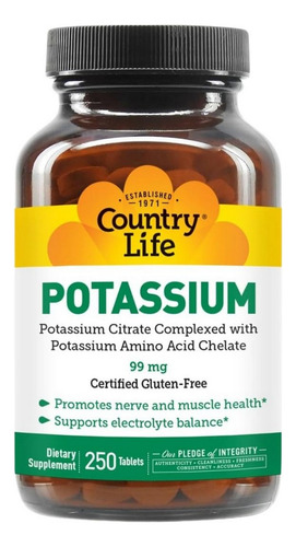 Potássio 99 Mg 250 Comprimidos Por Country Life