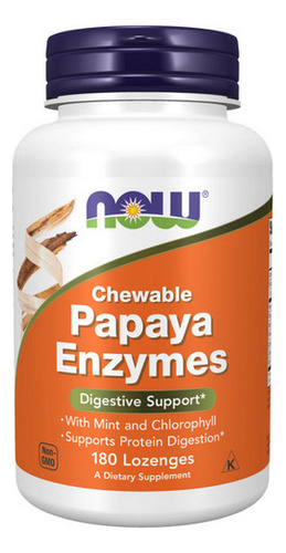 180 Pastilhas Mastigáveis Com Enzima De Mamão Da Now Foods