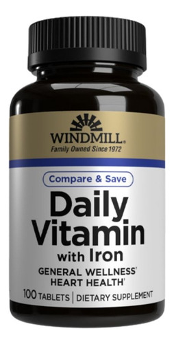 Vitamina Diária Com Ferro 100 Comprimidos Da Windmill Health