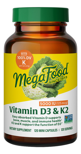 Vitamin D3 With K & K2 5000 Iu 120 Caps By Megafood
