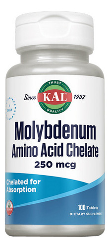 Molybdenum Chelated 250 Mcg 100 Tabs By Kal