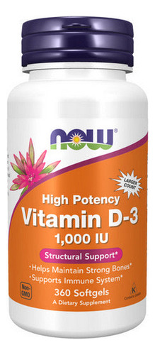 Vitamina D-3 1.000 Ui 360 Cápsulas Gelatinosas Da Now Foods