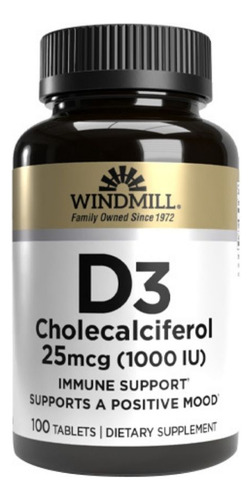Vitamina D 1000 Ui (100 Unidades) Da Windmill Health