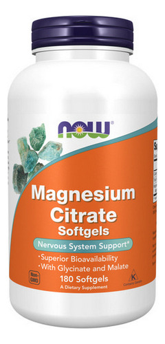 Citrato De Magnésio 180 Cápsulas Gelatinosas Da Now Foods