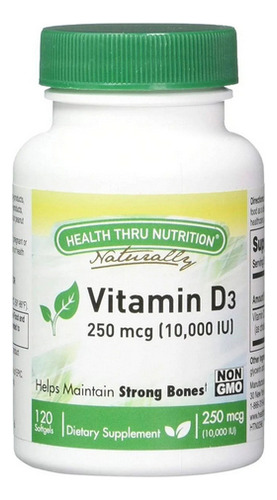 Vitamina D3 10000 Ui 120 Cápsulas Gelatinosas Da Health Thru