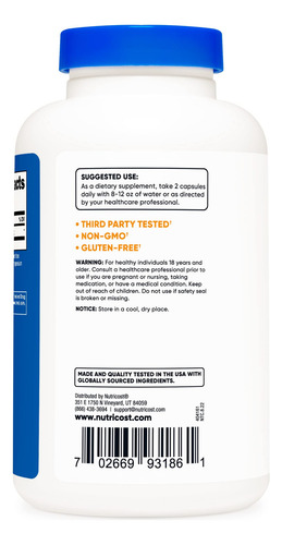 Ácido Alfa Lipóico Nutricost 600mg 240 Cápsulas - Imagem 3