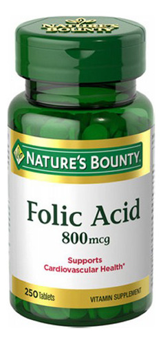 Ácido Fólico Natures Bounty 800 Mcg 250 Comprimidos Da Natur