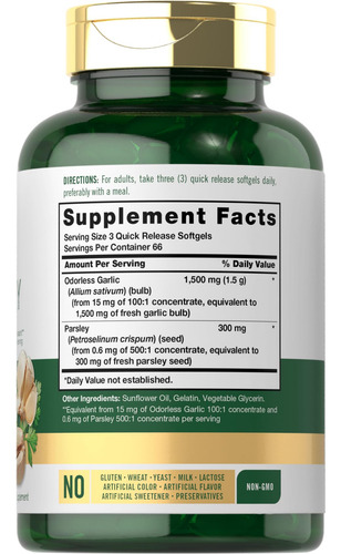 Suplemento Carlyle Alho E Salsa Inodoros 1800mg 200 Soft - Imagem 2