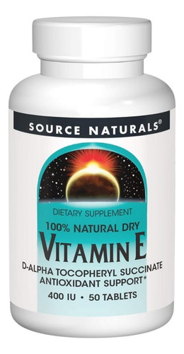 Vitamin E 400 Iu Dry 100% Natural 50 Tabs By Source Naturals