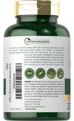 Suplemento Carlyle Alho E Salsa Inodoros 1800mg 200 Soft - Imagem 3