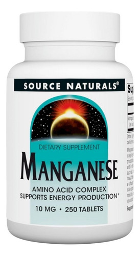 Manganese Chelate 10 Mg 250 Tabs By Source Naturals