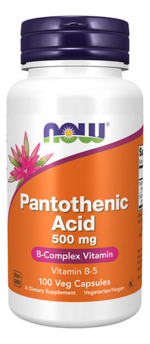 Ácido Pantotênico 500 Mg 100 Cápsulas Da Now Foods