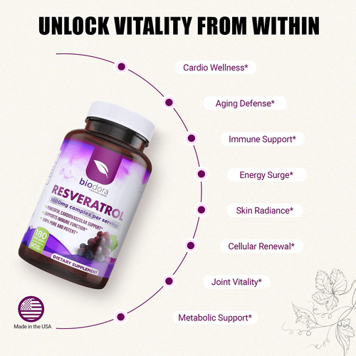 Suplemento Biodora Resveratrol 1600mg Com Chá Verde 180 Cáps - Imagem 4