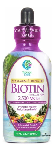 Biotina Extra Forte 12.500 Mcg 4 Oz Por Tropical Oasis