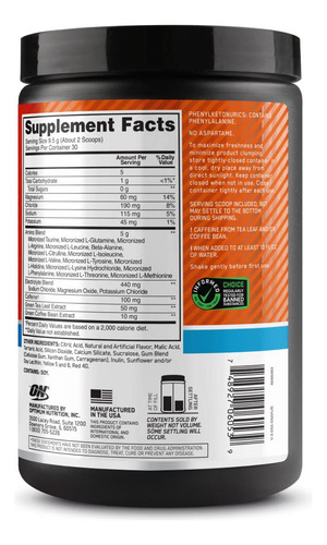 Suplemento Optimum Nutrition Amino Energy Tangerine 30 Serv - Imagem 8