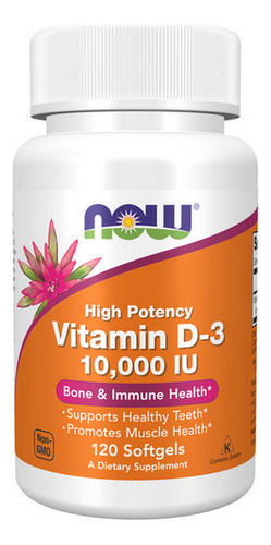 Vitamina D3 10.000 Ui 120 Cápsulas Gelatinosas Da Now Foods