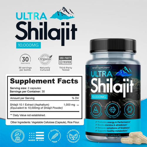 Suplemento Aura Vitamins Ultra Shilajit 10.000 Mg 60 Cápsula - Imagem 6