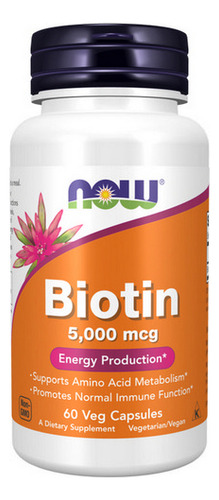 Biotina 5000 Mcg 60 Cápsulas Vegetais Da Now Foods