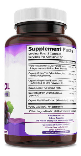 Suplemento Biodora Resveratrol 1600mg Com Chá Verde 180 Cáps - Imagem 2